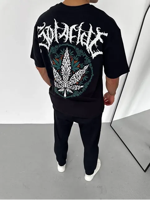 Erkek Baskılı T-shirt Kısa Kol Bisiklet Yaka Regular Fit Rahat Kalıp Günlük Tişört - Siyah