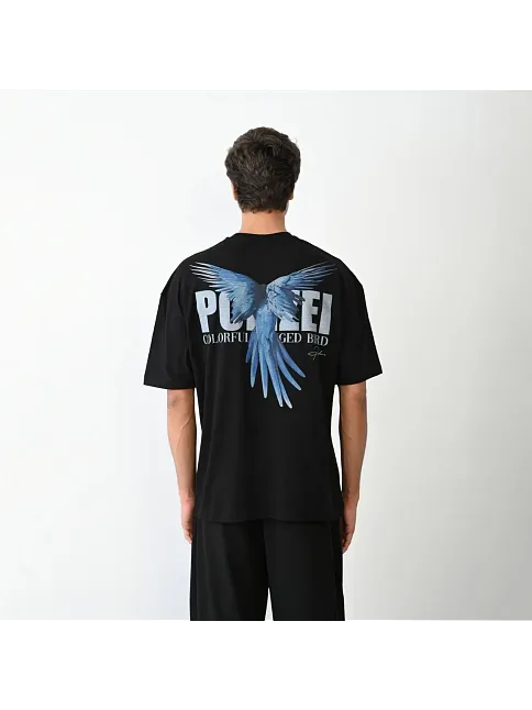 Erkek Baskılı T-shirt Kısa Kol Bisiklet Yaka Regular Fit Rahat Kalıp Günlük Tişört - Siyah