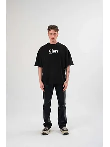 Erkek Kısa Kol Yazlık Tişört Bisiklet Yaka Baskılı Oversize T-shirt -  Siyah
