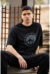 Erkek Baskılı T-shirt Kısa Kol Bisiklet Yaka Regular Fit Rahat Kalıp Günlük Tişört - Siyah