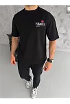 Erkek Kısa Kol Yazlık Tişört Bisiklet Yaka Baskılı Oversize T-shirt - Siyah