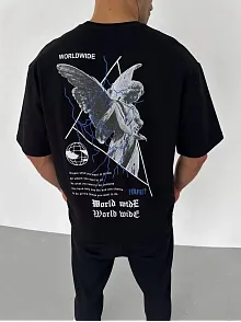 Erkek Baskılı T-shirt Kısa Kol Bisiklet Yaka Regular Fit Rahat Kalıp Günlük Tişört - Siyah