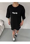 Kadın Kısa Kol Yazlık Tişört Bisiklet Yaka Baskılı Oversize T-shirt -  Siyah