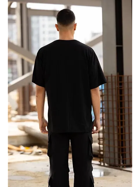 Erkek Kısa Kol Tişört Bisiklet Yaka Los Angeles  Baskılı T-shirt - Siyah