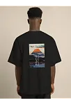 Erkek Kısa Kol Yazlık Tişört Bisiklet Yaka Baskılı Oversize T-shirt - Siyah
