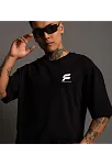 Erkek Kısa Kol Yazlık Tişört Bisiklet Yaka Baskılı Oversize T-shirt - Siyah