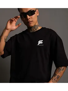 Erkek Kısa Kol Yazlık Tişört Bisiklet Yaka Baskılı Oversize T-shirt - Siyah