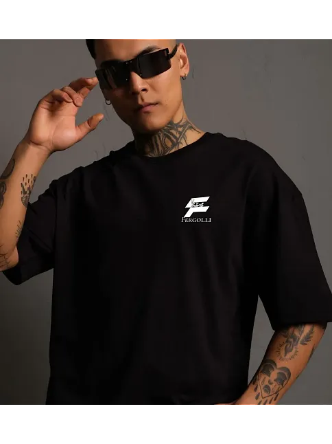 Erkek Kısa Kol Yazlık Tişört Bisiklet Yaka Baskılı Oversize T-shirt - Siyah