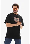 Erkek Baskılı T-shirt Kısa Kol Bisiklet Yaka Regular Fit Rahat Kalıp Tişört -  Siyah