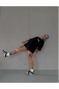 Kadın Bisiklet Yaka Baskılı Kısa Kol Oversize T-shirt - Siyah Kadın Bisiklet Yaka Baskılı Kısa Kol Oversize T-shirt - Siyah