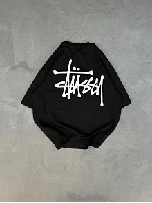 Kadın Bisiklet Yaka Baskılı Oversize  Kısa Kol T-shirt - Siyah