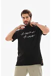 Erkek Kısa Kol Yazlık Tişört Bisiklet Yaka Baskılı Oversize T-shirt - Siyah