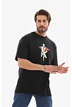 Erkek Baskılı T-shirt Kısa Kol Bisiklet Yaka Regular Fit Rahat Kalıp Tişört -  Siyah