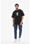 Erkek Baskılı T-shirt Kısa Kol Bisiklet Yaka Regular Fit Rahat Kalıp Tişört -  Siyah
