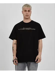 Erkek Bisiklet Yaka Tişort Baskılı Oversize Kısa Kol T-shirt - Siyah