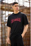 Erkek Kısa Kol Tişört Bisiklet Yaka Los Angeles  Baskılı T-shirt - Siyah