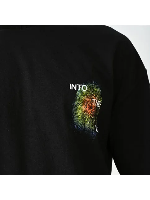 Erkek Kısa Kol Yazlık Tişört Bisiklet Yaka Baskılı Oversize T-shirt - Siyah