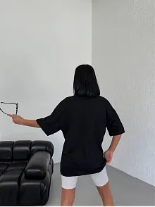 Kadın Kısa Kol Yazlık Tişört Bisiklet Yaka Los Angeles Baskılı T-shirt - Siyah