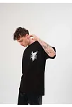 Erkek Kısa Kol Yazlık Tişört Bisiklet Yaka Baskılı Oversize T-shirt - Siyah