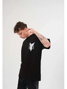 Erkek Kısa Kol Yazlık Tişört Bisiklet Yaka Baskılı Oversize T-shirt - Siyah