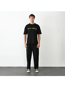 Erkek Baskılı T-shirt Kısa Kol Bisiklet Yaka Regular Fit Rahat Kalıp Günlük Tişört - Siyah