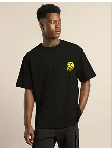 Erkek Kısa Kol Yazlık Tişört Bisiklet Yaka Baskılı Oversize T-shirt - Siyah