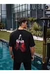Erkek Kısa Kol Tişört Bisiklet Yaka Box Eldiven Baskılı T-shirt -  Siyah