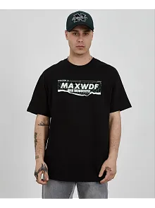 Erkek Kısa Kol Yazlık Tişört Bisiklet Yaka Baskılı Oversize T-shirt - Siyah
