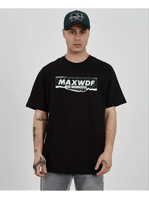 Erkek Kısa Kol Yazlık Tişört Bisiklet Yaka Baskılı Oversize T-shirt - Siyah
