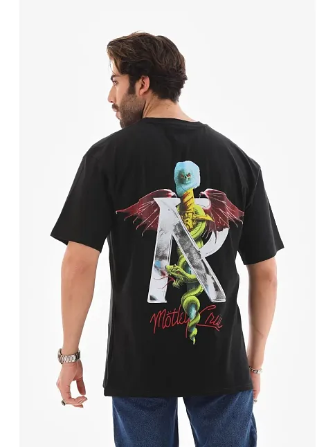 Erkek Baskılı T-shirt Kısa Kol Bisiklet Yaka Regular Fit Rahat Kalıp Tişört -  Siyah