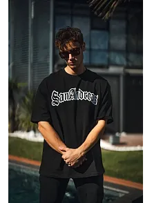 Erkek Tişort Bisiklet Yaka Baskılı Kısa Kol T-shirt - Siyah