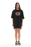 Kadın Baskılı T-shirt Kısa Kol Bisiklet Yaka Oversize Rahat Kalıp Tişört - Siyah