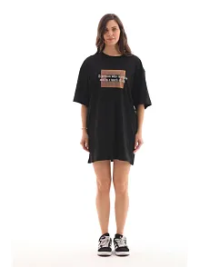 Kadın Baskılı T-shirt Kısa Kol Bisiklet Yaka Oversize Rahat Kalıp Tişört - Siyah