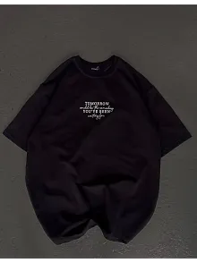 Kadın Baskılı T-shirt Kısa Kol Bisiklet Yaka Oversize Rahat Kalıp Günlük Tişört   - Siyah