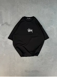 Kadın Bisiklet Yaka Baskılı Oversize  Kısa Kol T-shirt - Siyah