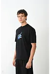 Erkek Kısa Kol Yazlık Tişört Bisiklet Yaka Baskılı Oversize T-shirt - Siyah