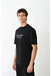 Erkek Kısa Kol Yazlık Tişört Bisiklet Yaka Baskılı Oversize T-shirt - Siyah