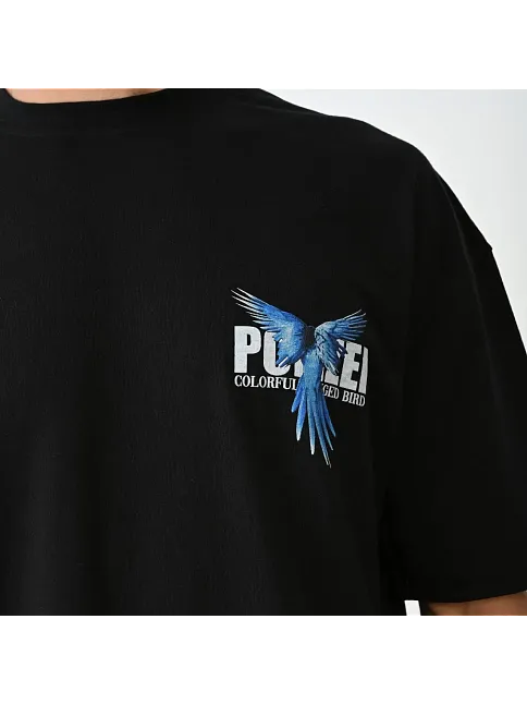 Erkek Baskılı T-shirt Kısa Kol Bisiklet Yaka Regular Fit Rahat Kalıp Günlük Tişört - Siyah
