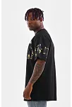 Erkek Kısa Kol Yazlık Tişört Bisiklet Yaka Baskılı Oversize T-shirt - Siyah