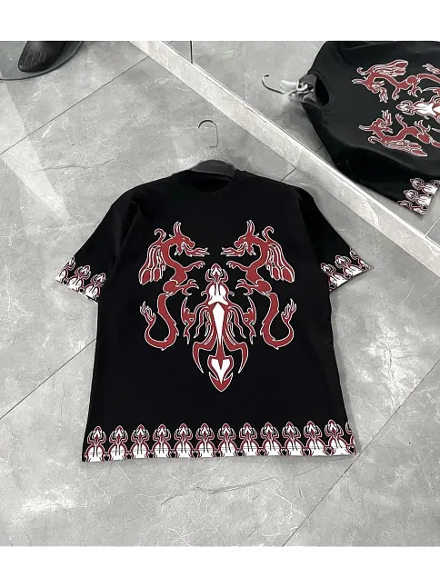 Erkek  Kısa Kol  Bisiklet Yaka Baskılı Oversize T-shirt - Siyah