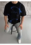 Erkek Kısa Kol Yazlık Tişört Bisiklet Yaka Baskılı Oversize T-shirt - Siyah