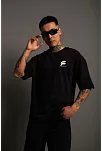 Erkek Kısa Kol Yazlık Tişört Bisiklet Yaka Baskılı Oversize T-shirt - Siyah