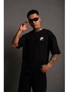 Erkek Kısa Kol Yazlık Tişört Bisiklet Yaka Baskılı Oversize T-shirt - Siyah