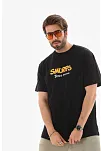 Erkek Kısa Kol Yazlık Tişört Bisiklet Yaka Baskılı Oversize T-shirt - Siyah