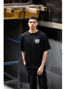 Erkek Kısa Kol Yazlık Tişört Bisiklet Yaka Baskılı Oversize T-shirt - Siyah