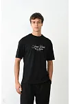 Erkek Kısa Kol Yazlık Tişört Bisiklet Yaka Baskılı Oversize T-shirt - Siyah