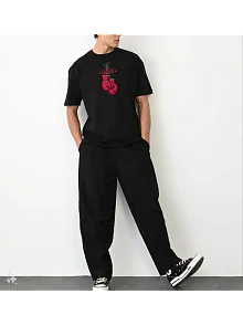 Erkek Boks Eldiven Baskılı T-shirt Kısa Kol Bisiklet Yaka Regular Tişört - Siyah
