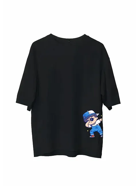 Erkek Baskılı T-shirt Kısa Kol Bisiklet Yaka Regular Fit Rahat Kalıp Günlük Tişört - Siyah