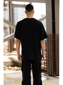 Erkek Baskılı T-shirt Kısa Kol Bisiklet Yaka Regular Fit Rahat Kalıp Günlük Tişört - Siyah