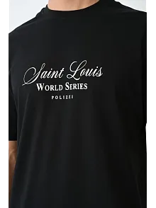 Erkek Kısa Kol Yazlık Tişört Bisiklet Yaka Baskılı Oversize T-shirt - Siyah